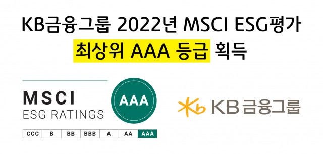 KB금융이 MSCI ESG 평가에서 AAA등급을 획득했다