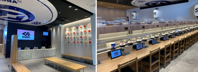 Interior: With the largest number of seats and the longest revolving belt in the history of Kura Sushi, offers an enjoyable dining experience with sushi that only Kura Sushi revolving sushi can provide.