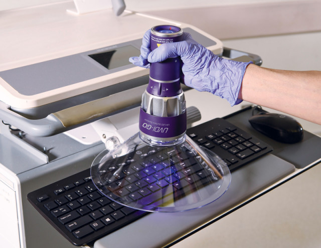 The new UVDI-GO UV LED Surface Sanitizer inactivates C. difficile spores in only 20 seconds from 4&quot; (10.2 cm) away (Photo: Business Wire)