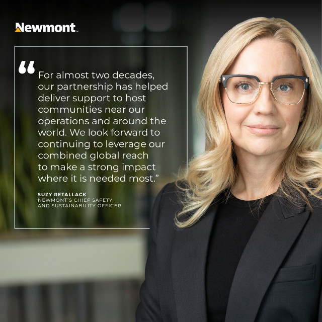 Suzy Retallack, Newmont’s Chief Safety and Sustainability Officer, shares the importance of Newmont&amp;#039;s partnership with Project C.U.R.E. (Graphic: Business Wire)