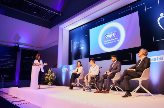 Leonora Scarpa, Johnny Grasser, Dr Vikas Prinja and Prof. Pedro Diz Dios in conversation at Oral-B’s ‘Championing the Perfect Clean for All’ event in Amsterdam, establishing the issue around the anxiety of people with disabilities going to the dentist. (Photo: Business Wire)